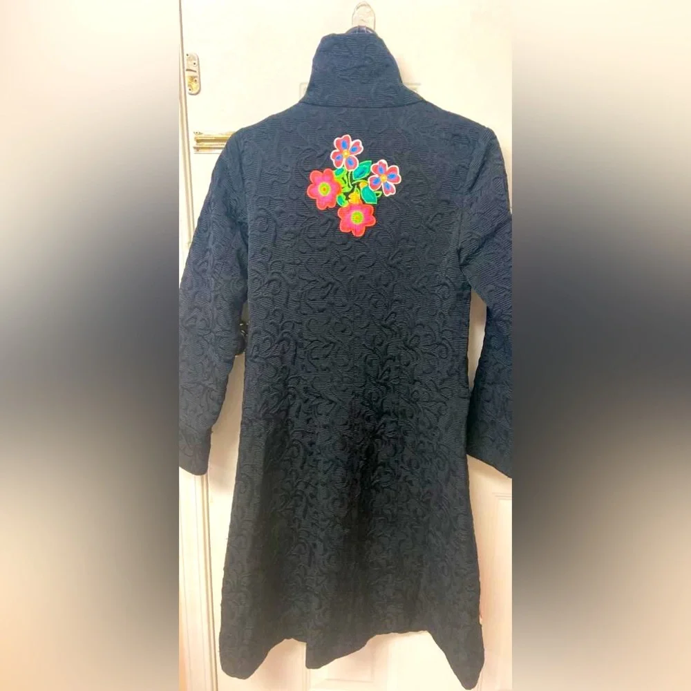 Self Embroidered coat with painted floral design in front and back. - Picture 2 of 4